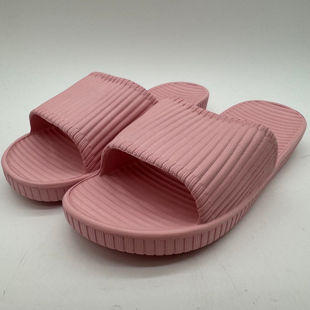 Women's US 8.5 Pink Ribbed Slide Sandals Slip On Comfort 255